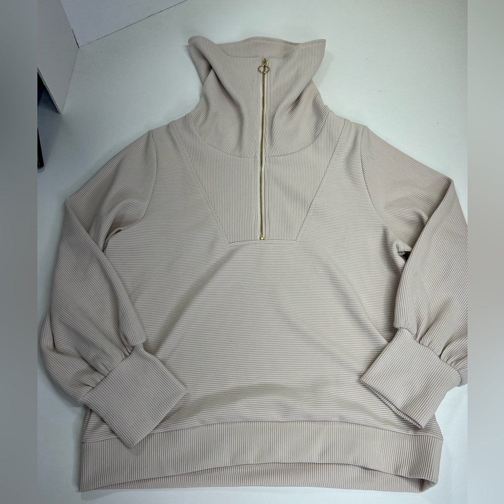 Trendy Queen Half Zip Pullover Sweatshirt Size Large NEW Beige - Picture 6 of 14